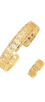 Golden Geometric Lattice Open Cuff Bracelet & Ring Set