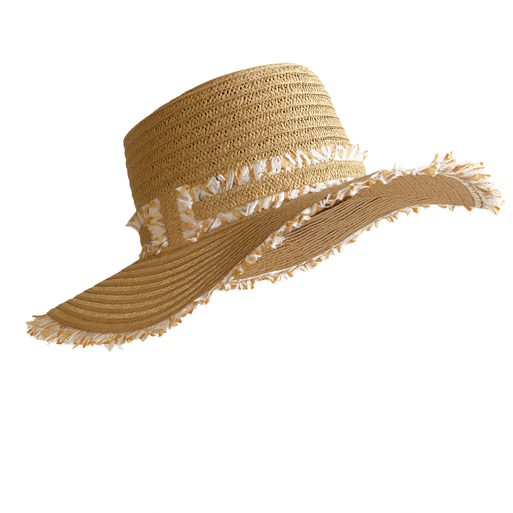 Natural Raffia Fringe Wide Brim Straw Beach Hat – Golden Brown