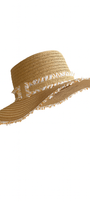Natural Raffia Fringe Wide Brim Straw Beach Hat – Golden Brown