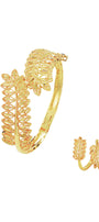 Golden Twin-Leaf Open Cuff Bracelet & Ring Set