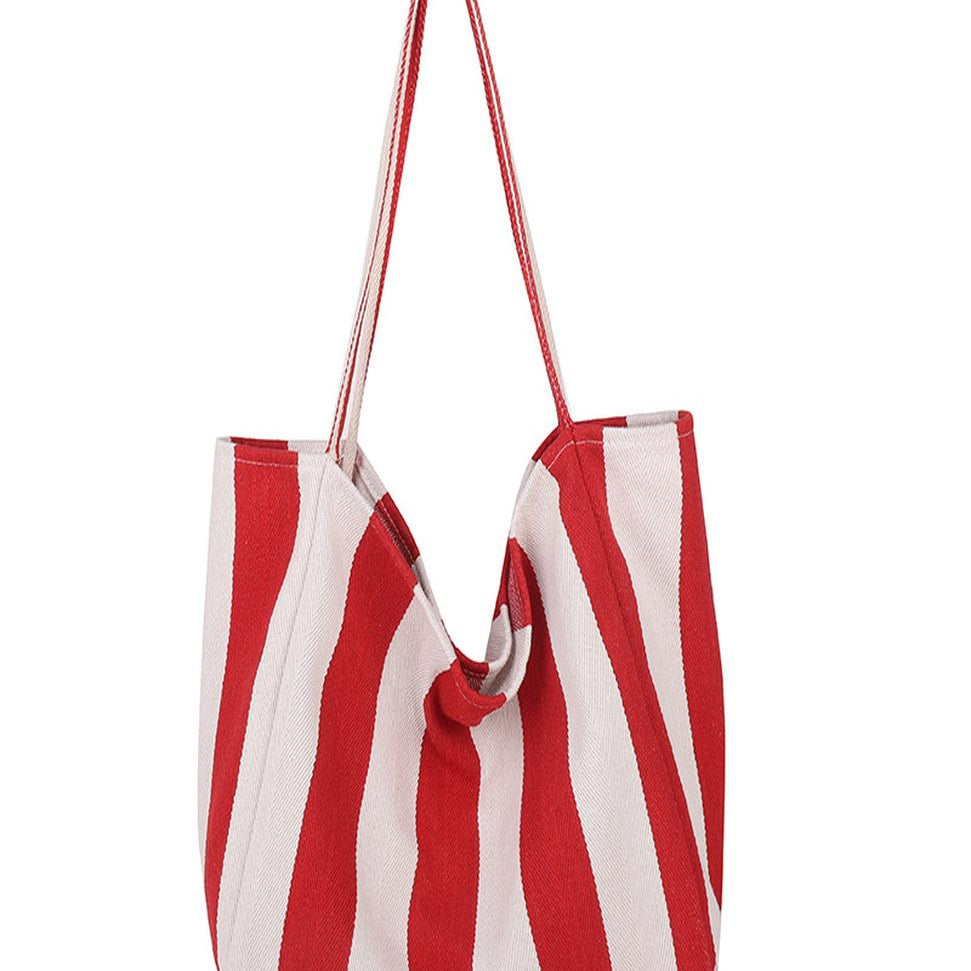 Striped Canvas Tote Bag – Red & White Bold Stripes