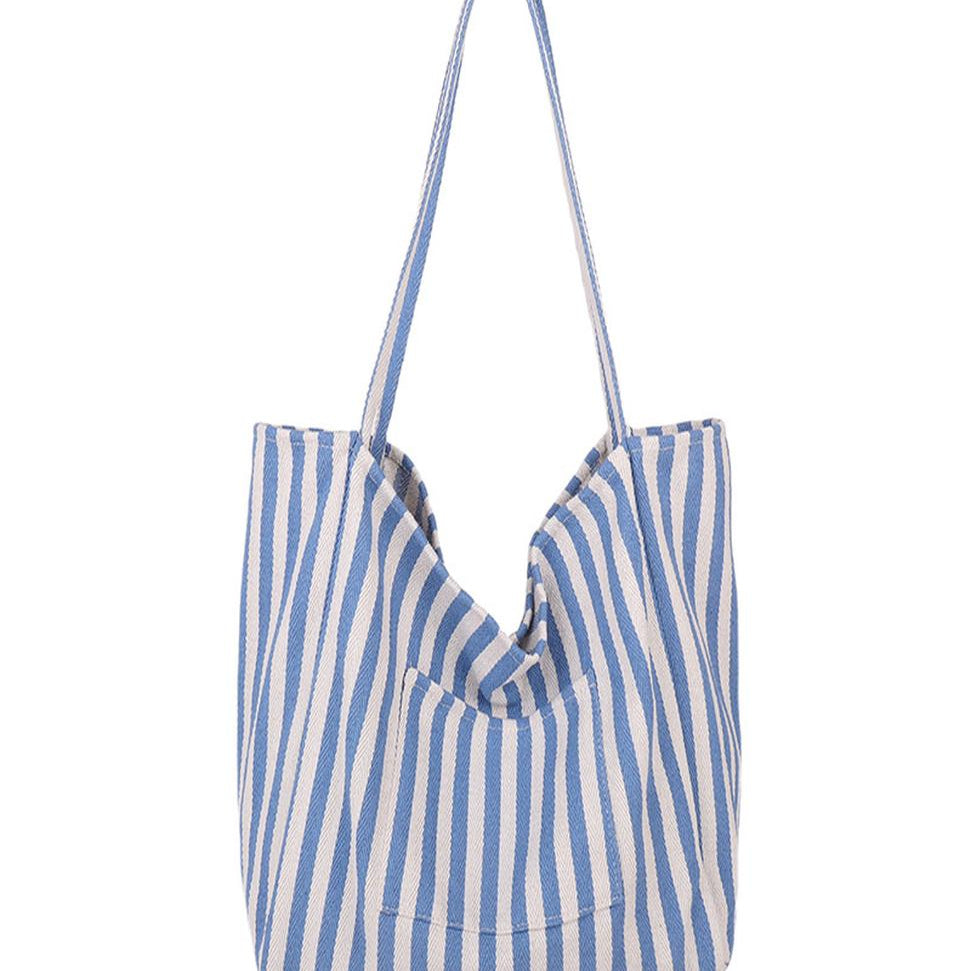 Striped Canvas Tote Bag – Blue & White Narrow Stripes