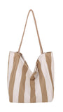 Striped Canvas Tote Bag – Khaki & White Bold Stripes