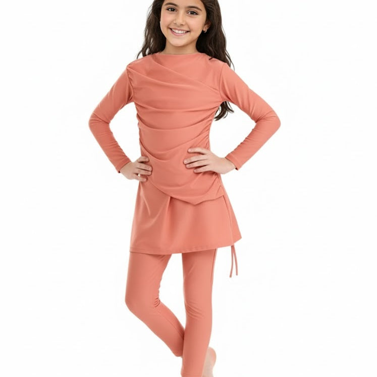 Lina 3-Piece Kids' Modest Swimsuit-Coral