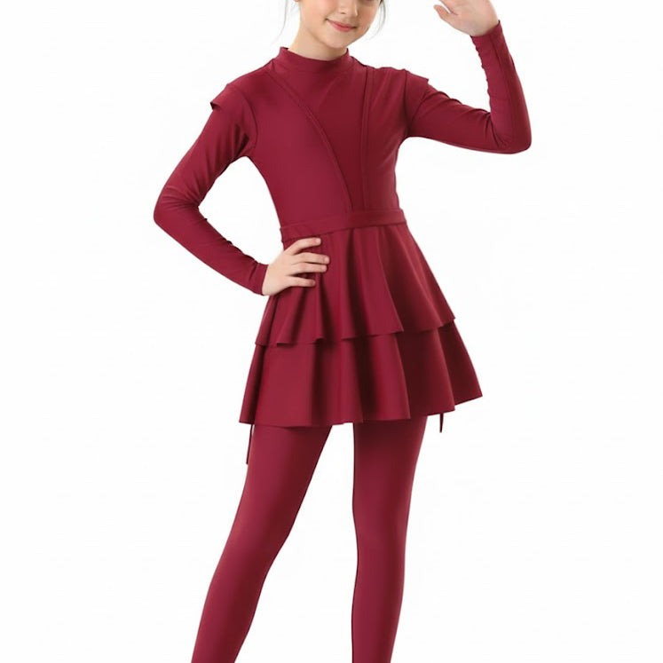 Aaliyah 3-Piece Kids' Modest Swimsuit-Ruby Red