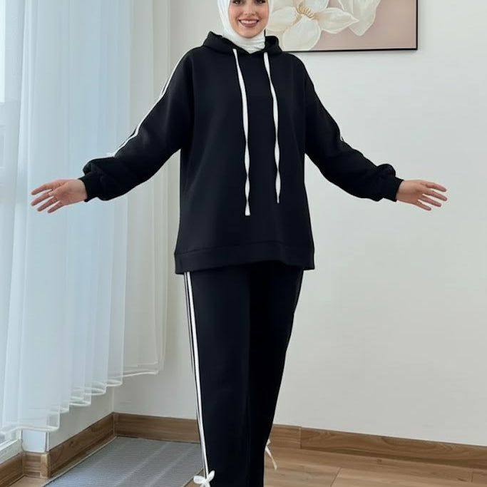 Breathable Stretch Hoodie & Pants Set – Black