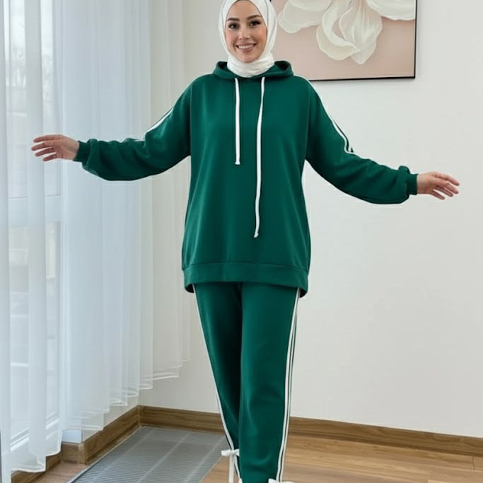 Breathable Stretch Hoodie & Pants Set – Forest Green