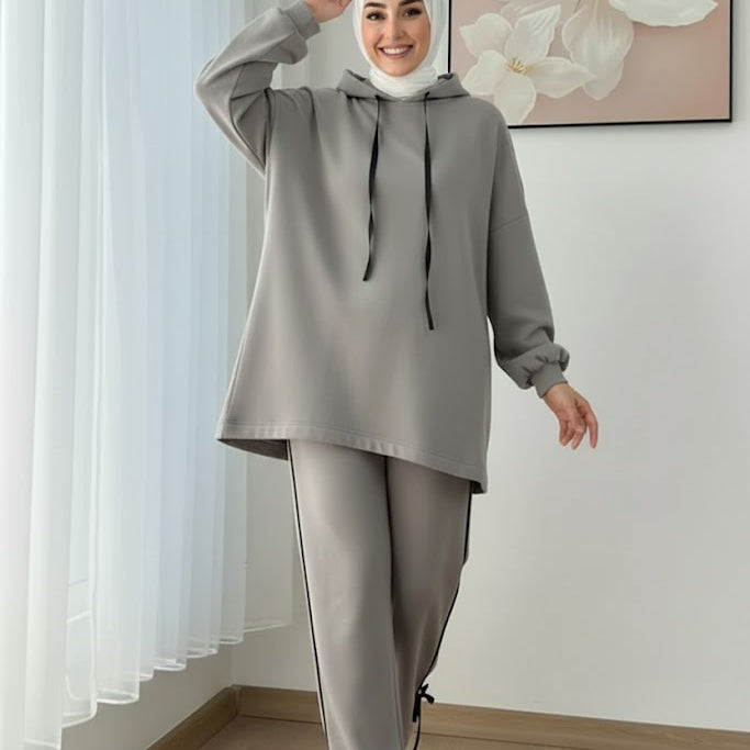 Breathable Stretch Hoodie & Pants Set – Grey