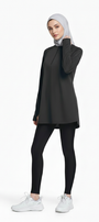 Quick-Dry 4-Way-Stretch Half-Zip Longline Top – Black