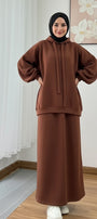 Warm Fleece Hoodie & Long Dress Set – Coffee