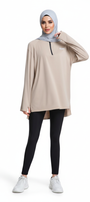 Quick-Dry 4-Way-Stretch Half-Zip Longline Top – Sand
