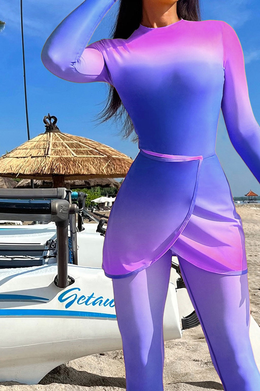 Huda Modest Burkini 3-Piece Full Coverage Swim Set - Purple Blue Gradient