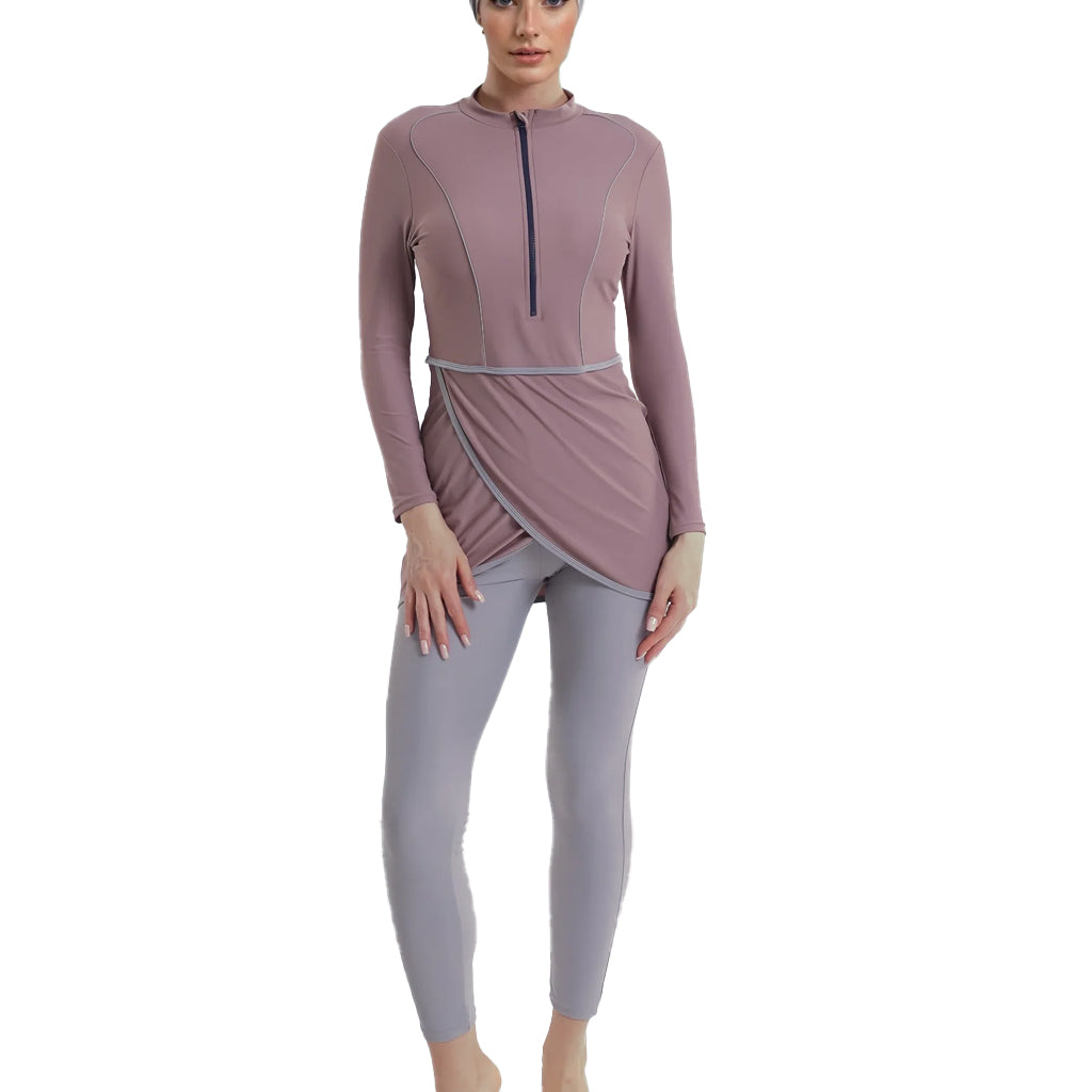 Zehra Modest Burkini 3-Piece Full Coverage Swim Set - Dusty Mauve