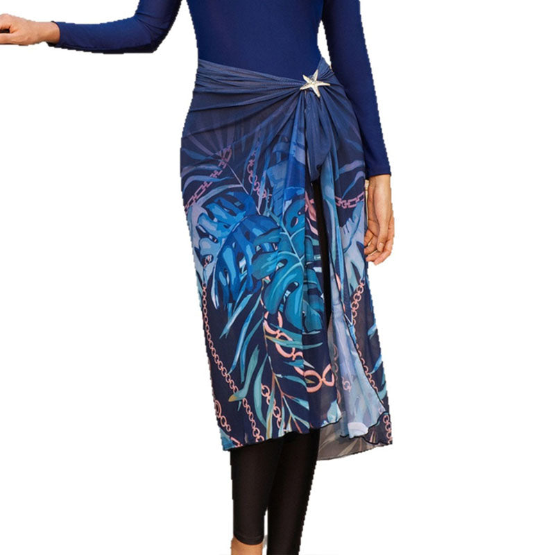 Deep Sea Leaf Beach Sarong Wrap- Swim Cover Up