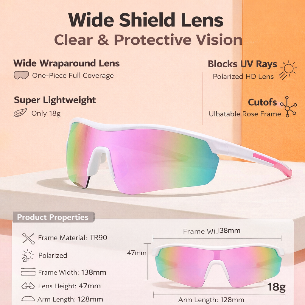 Light Pink Frame Kids Outdoor Sports Sunglasses UV Protection Lightweight Wraparound -Color  Lens