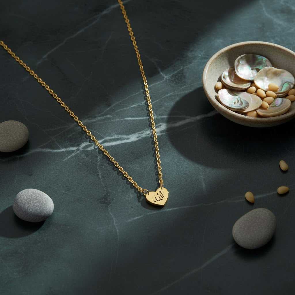 Gold Heart Fatima Necklace