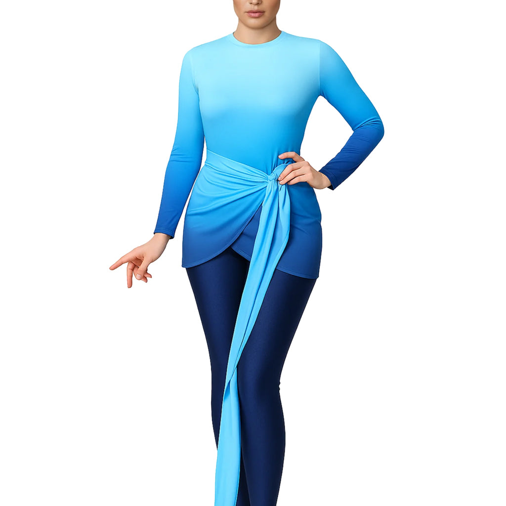 Nourah Modest Burkini 3-Piece Full Coverage Swim Set - Ocean
