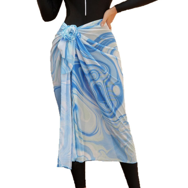 Blue Marble Swirl Beach Sarong Wrap- Swim Cover Up