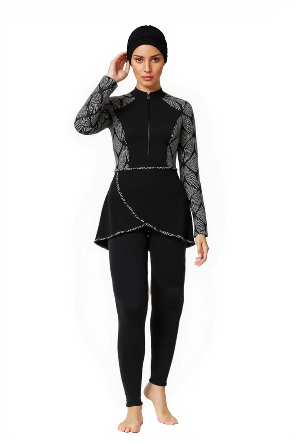 Zehra Modest Burkini 3-Piece Full Coverage Swim Set - Black