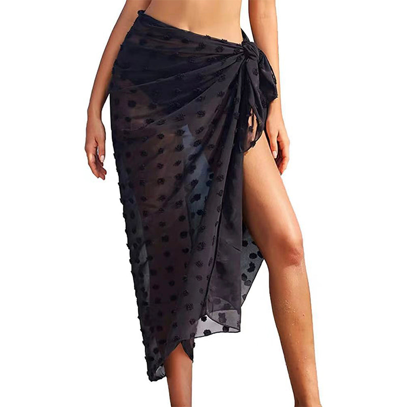 Black Polka Dot Sheer Beach Sarong Wrap- Swim Cover Up