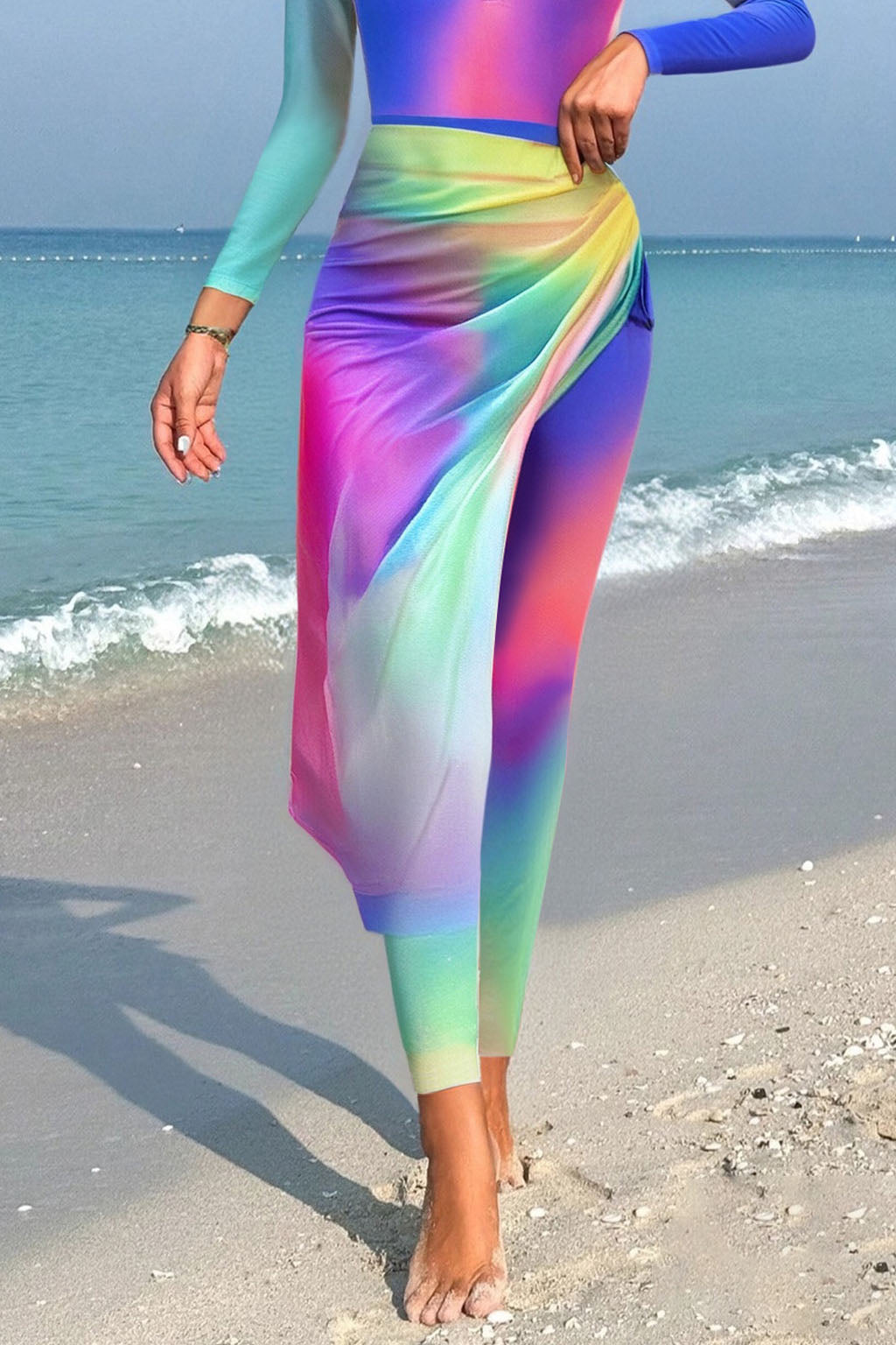 Shadia Modest Burkini 3-Piece Full Coverage Swim Set - Rainbow Dream