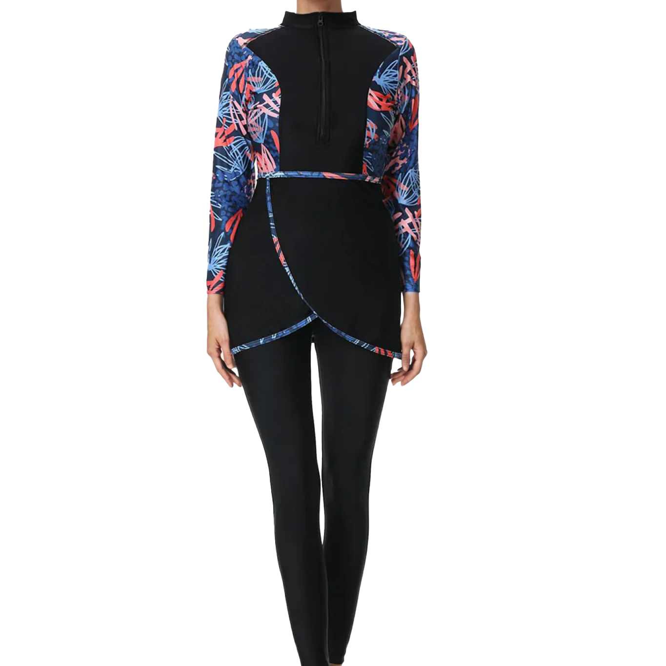 Zehra Modest Burkini 3-Piece Full Coverage Swim Set – Tropical Navy Print