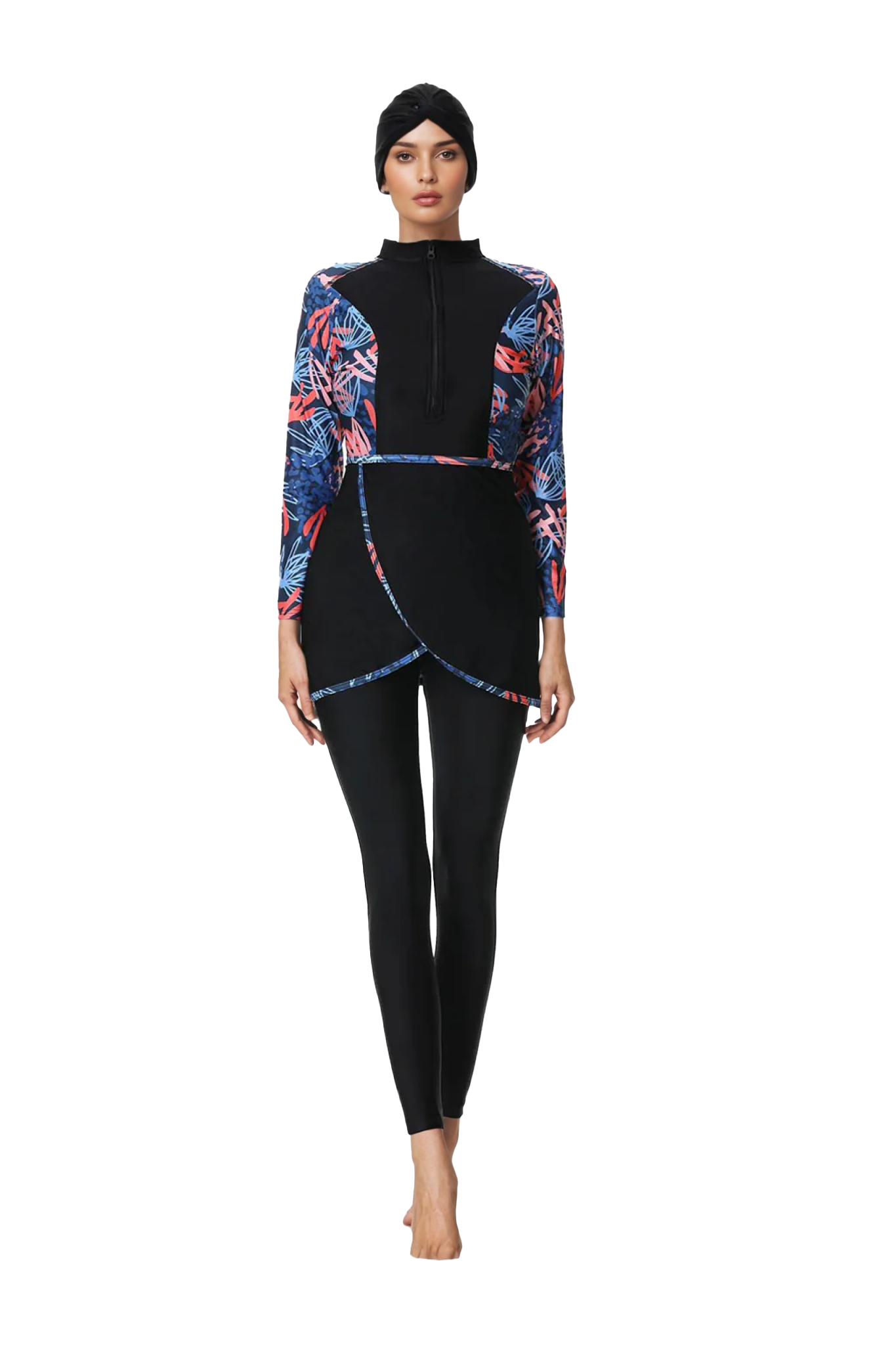 Zehra Modest Burkini 3-Piece Full Coverage Swim Set – Tropical Navy Print
