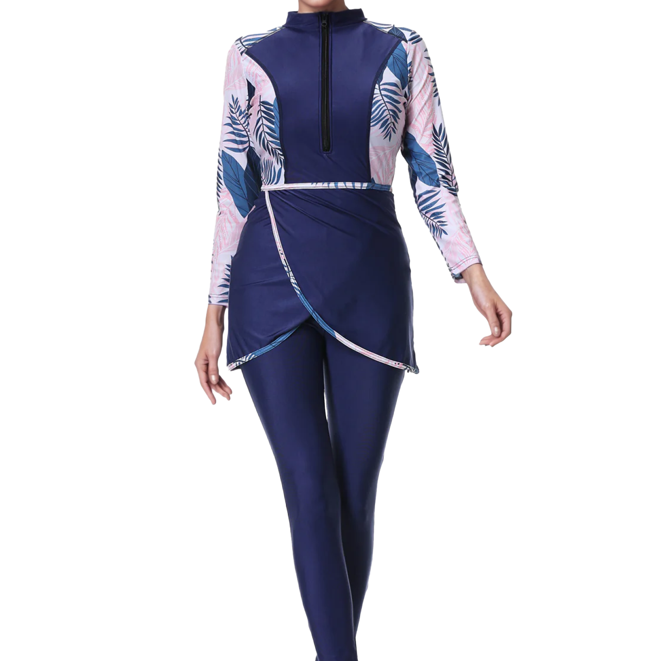 Zehra Tropical Burkini 3-Piece Swim Set – Navy blue