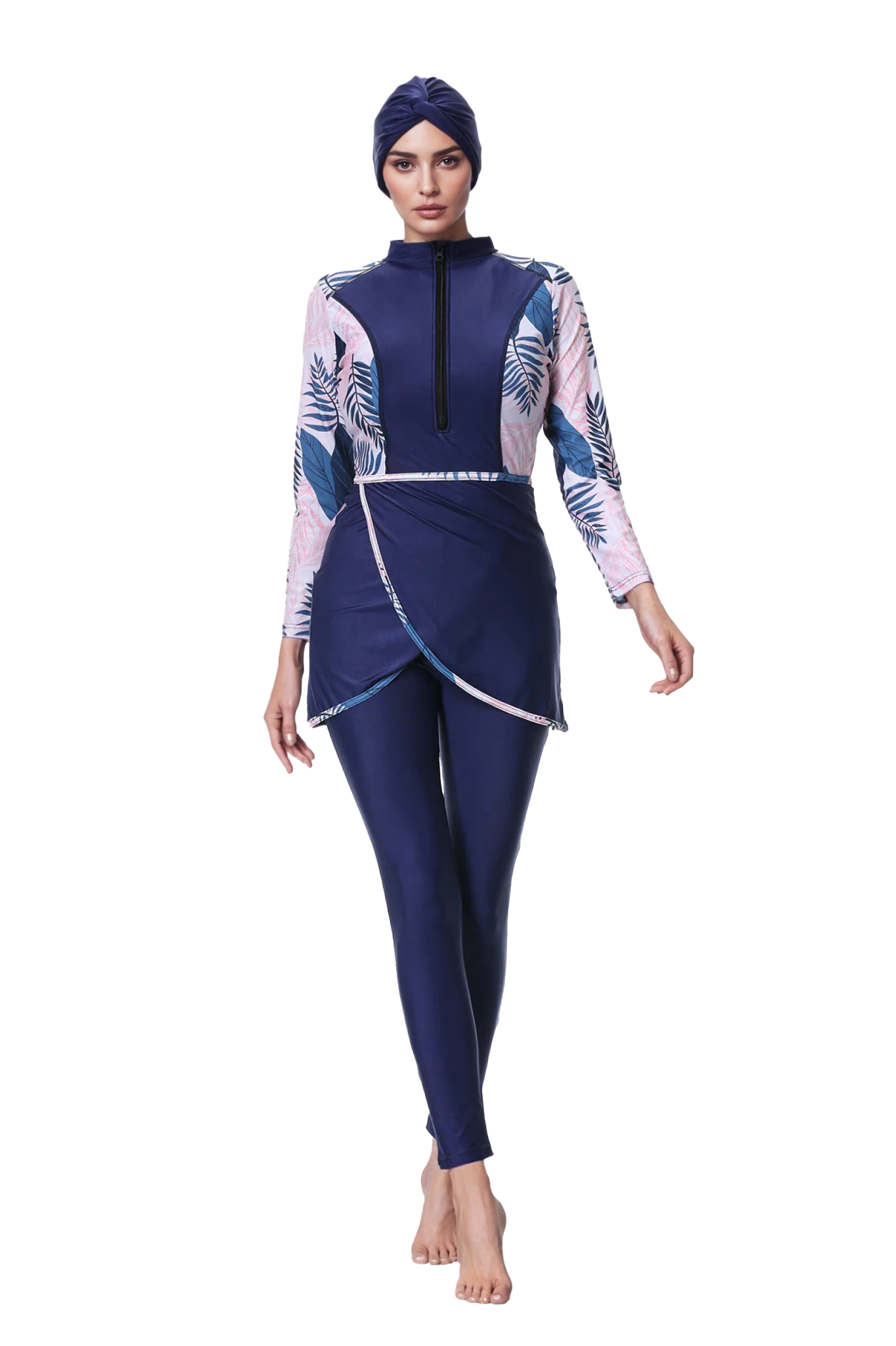 Zehra Tropical Burkini 3-Piece Swim Set – Navy blue