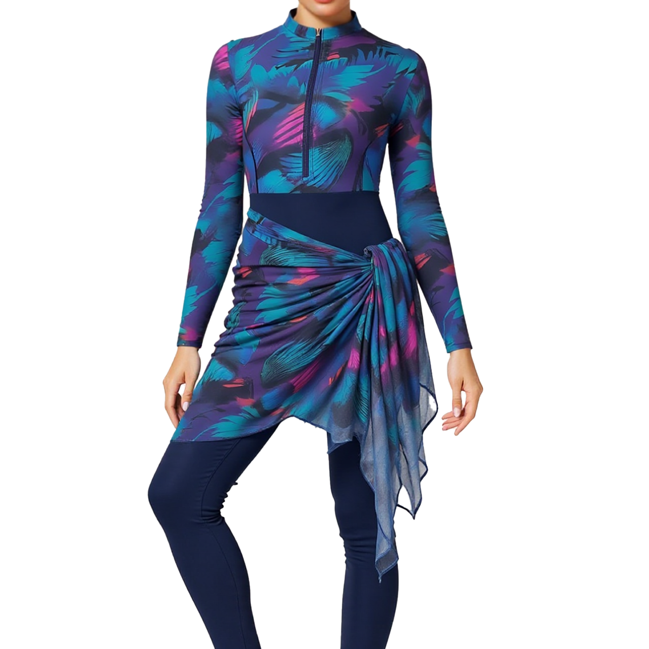 Maya Modest Burkini 3-Piece Full Coverage Swim Set - Peacock Print