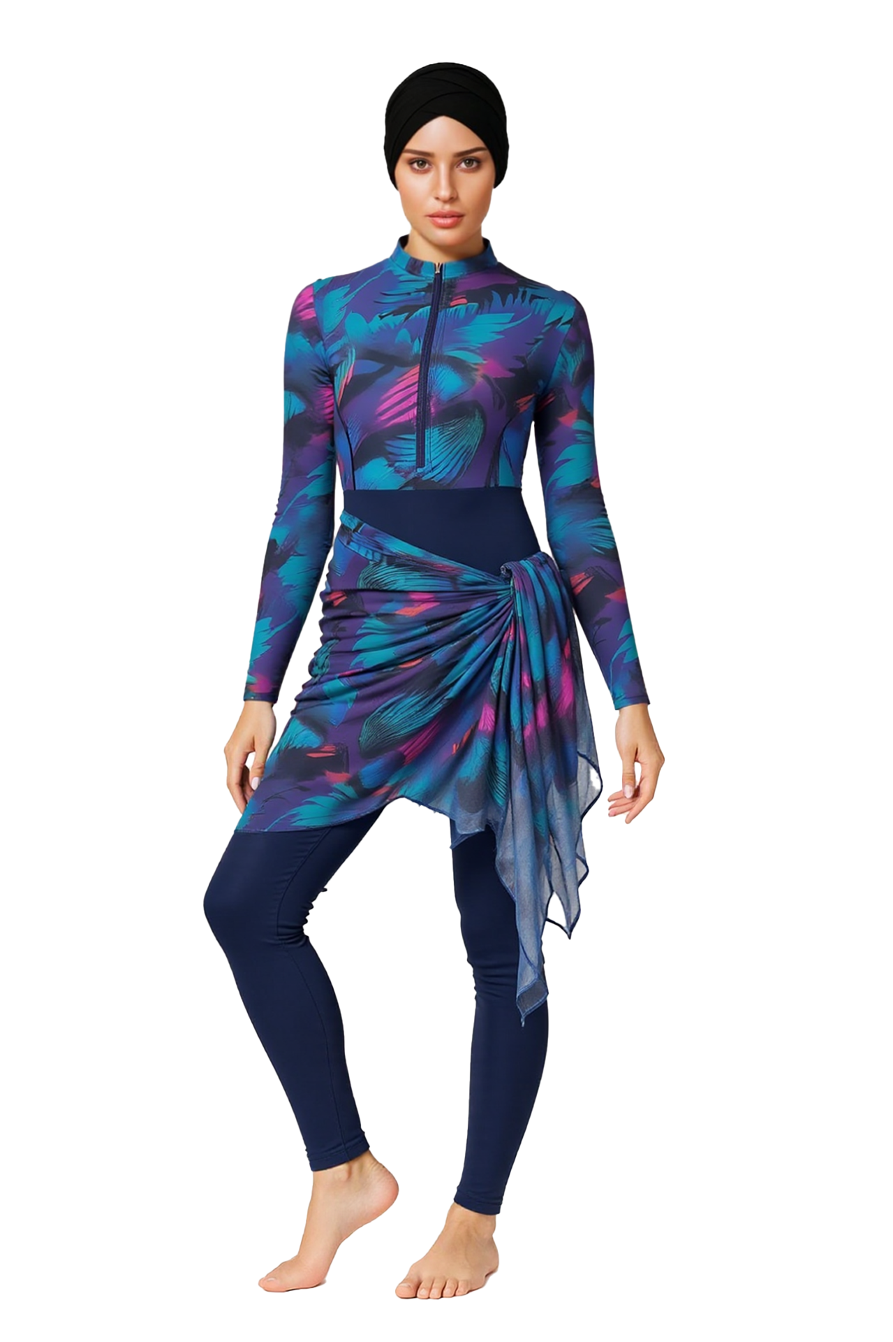 Maya Modest Burkini 3-Piece Full Coverage Swim Set - Peacock Print