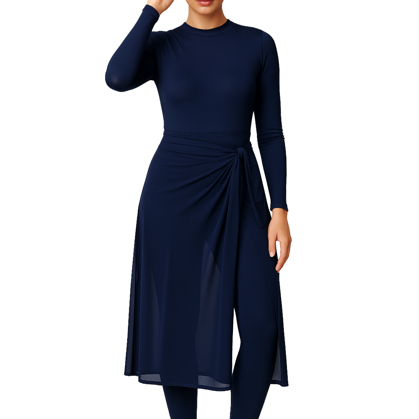 Asma Elegant Modest Burkini 3-Piece Full Coverage Swim Set - Deep Navy