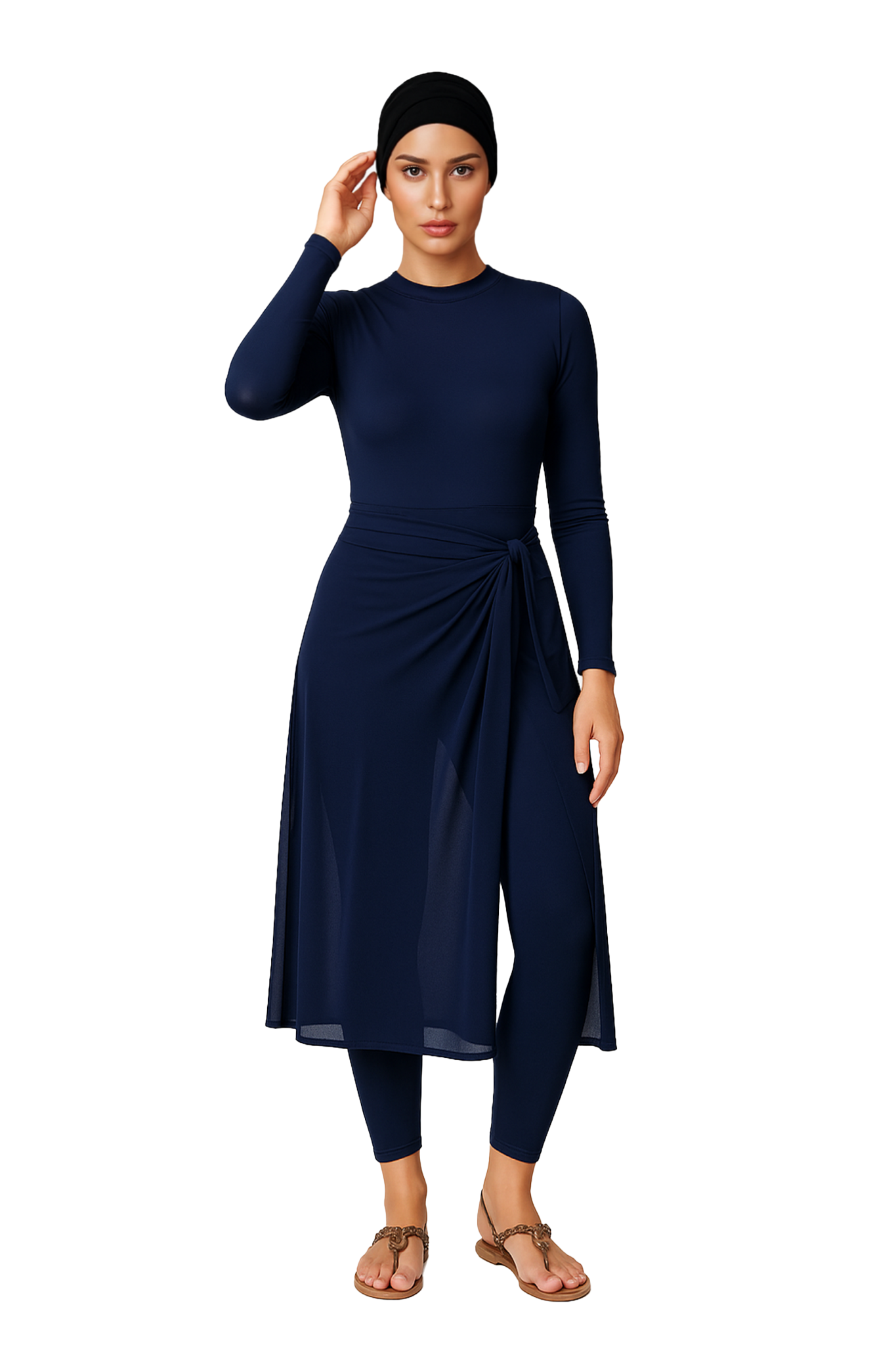 Asma Elegant Modest Burkini 3-Piece Full Coverage Swim Set - Deep Navy
