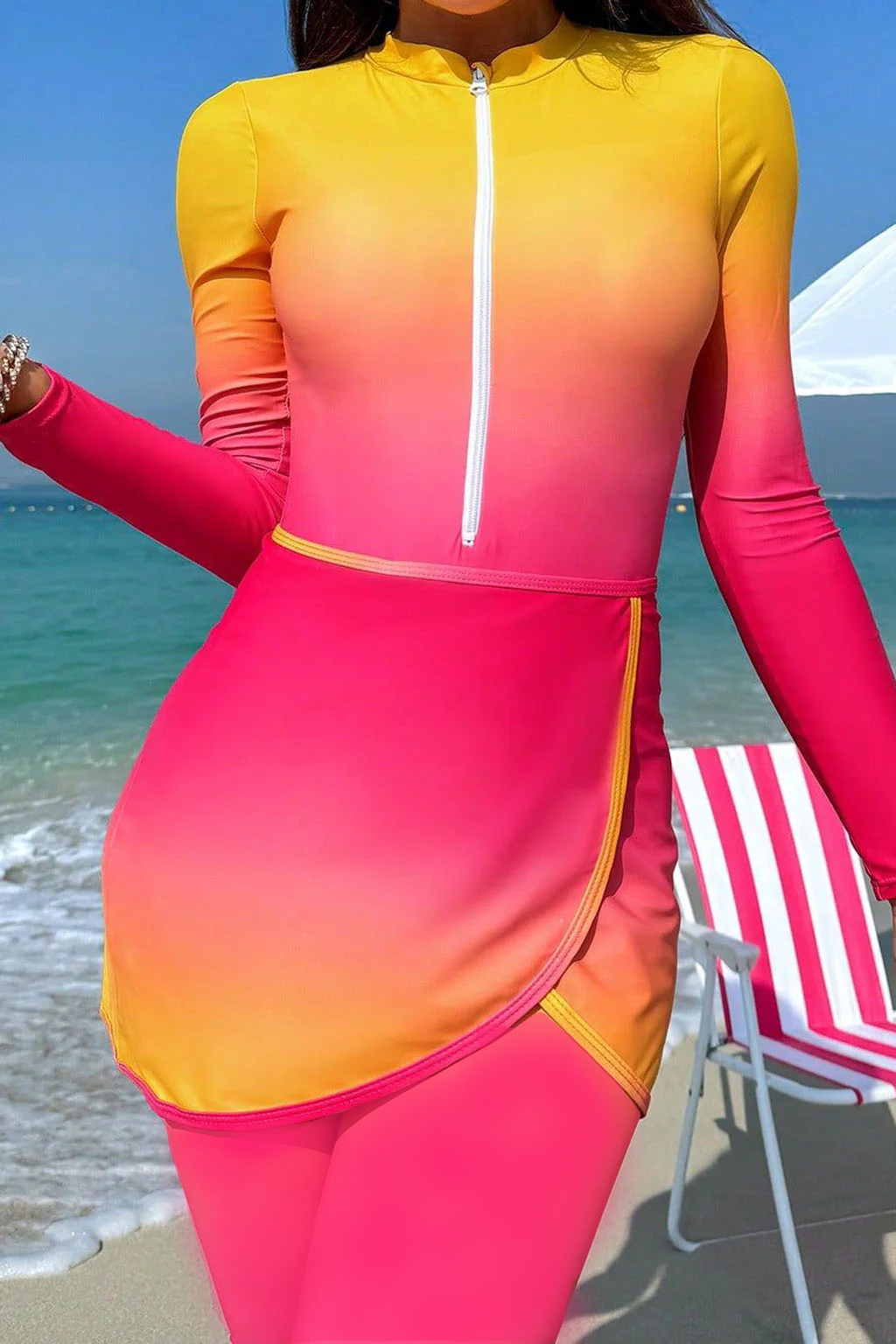 Lamya Modest Burkini 3-Piece Full Coverage Swim Set - Tropical Sunset