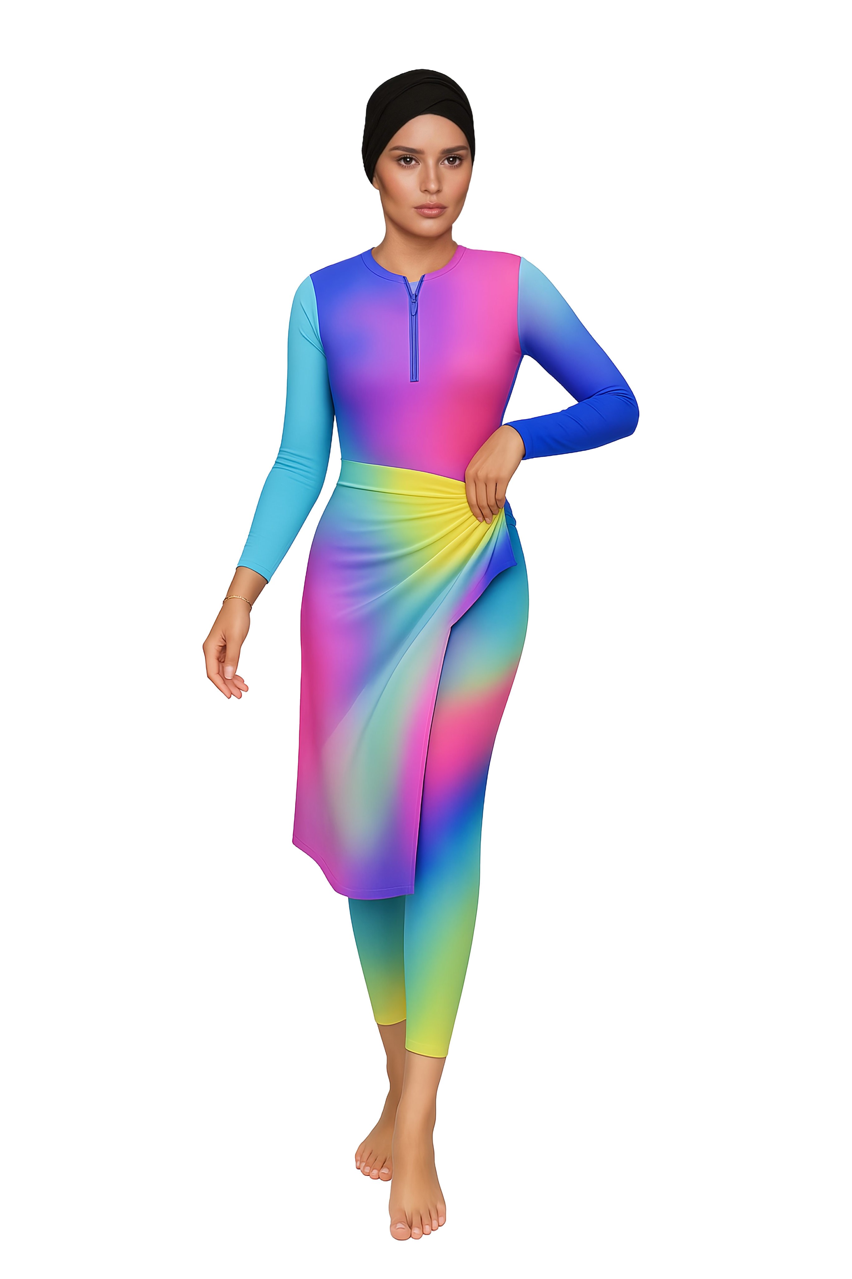 Shadia Modest Burkini 3-Piece Full Coverage Swim Set - Rainbow Dream