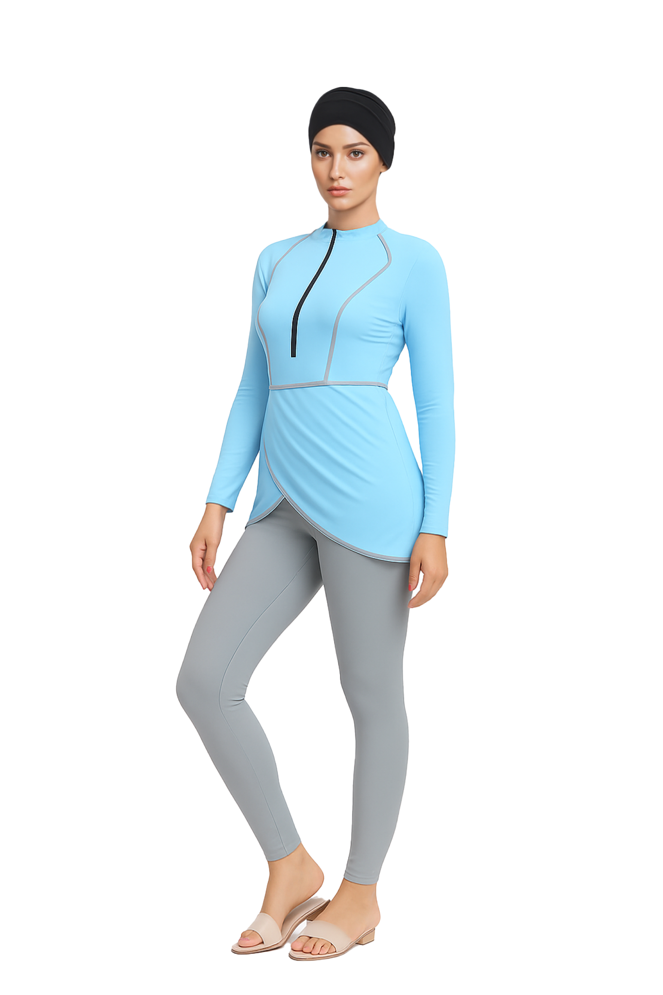 Zehra Modest Burkini 3-Piece Full Coverage Swim Set - Light Blue