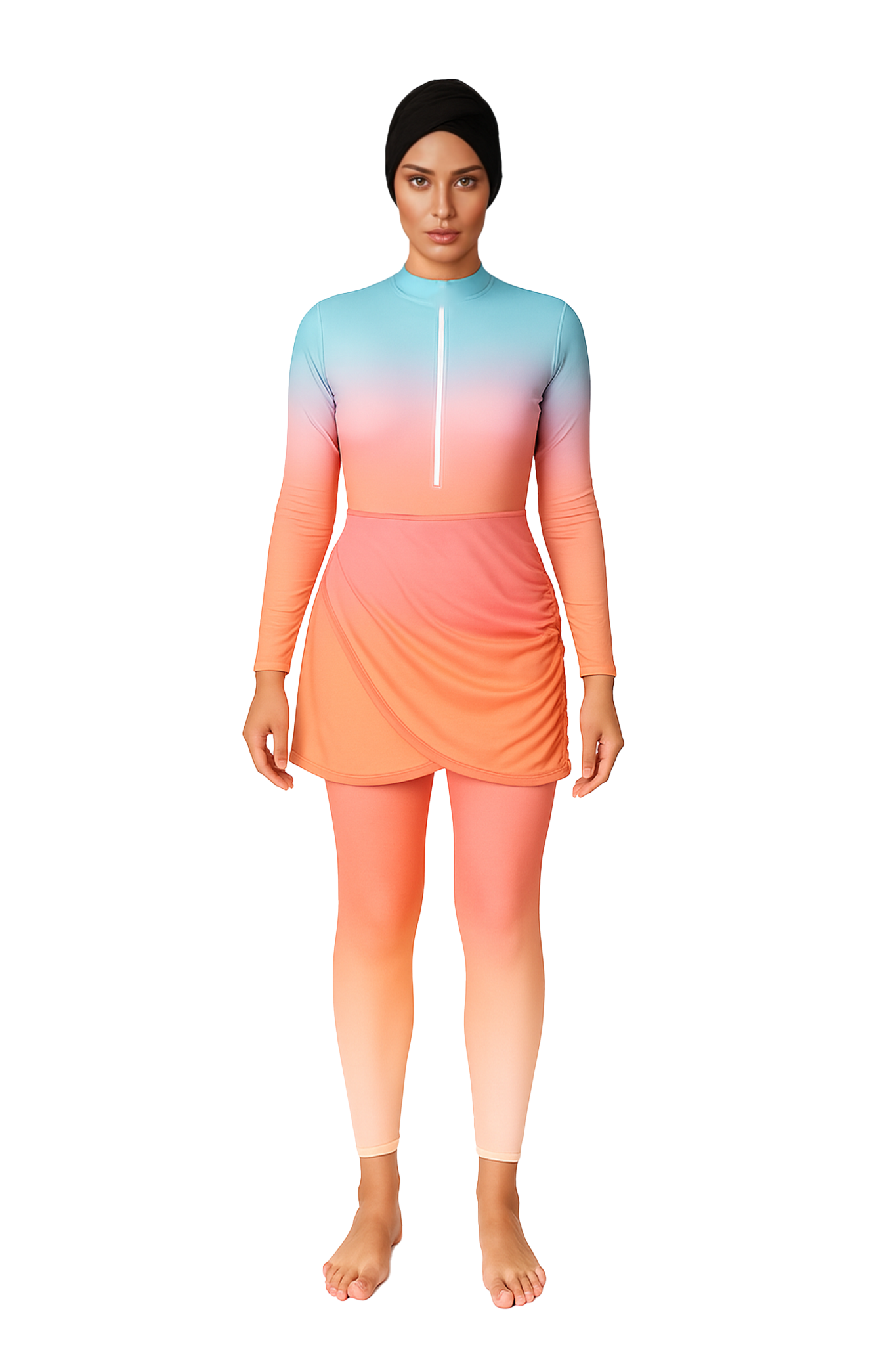 Hanan Modest Burkini 3-Piece Full Coverage Swim Set - Sunset Peach Gradient