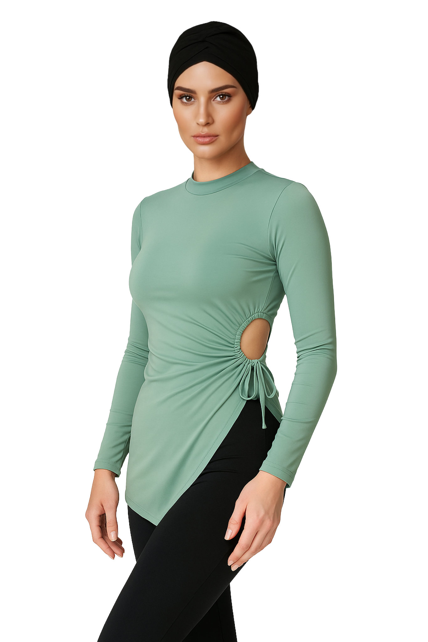 Sabah Modest Burkini 3-Piece Elegant Ruched Swim Set – Mint Green