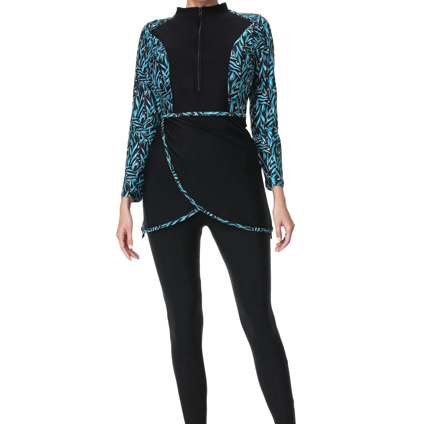 Zehra Modest Burkini 3-Piece Full Coverage Swim Set – Aqua Blue Print