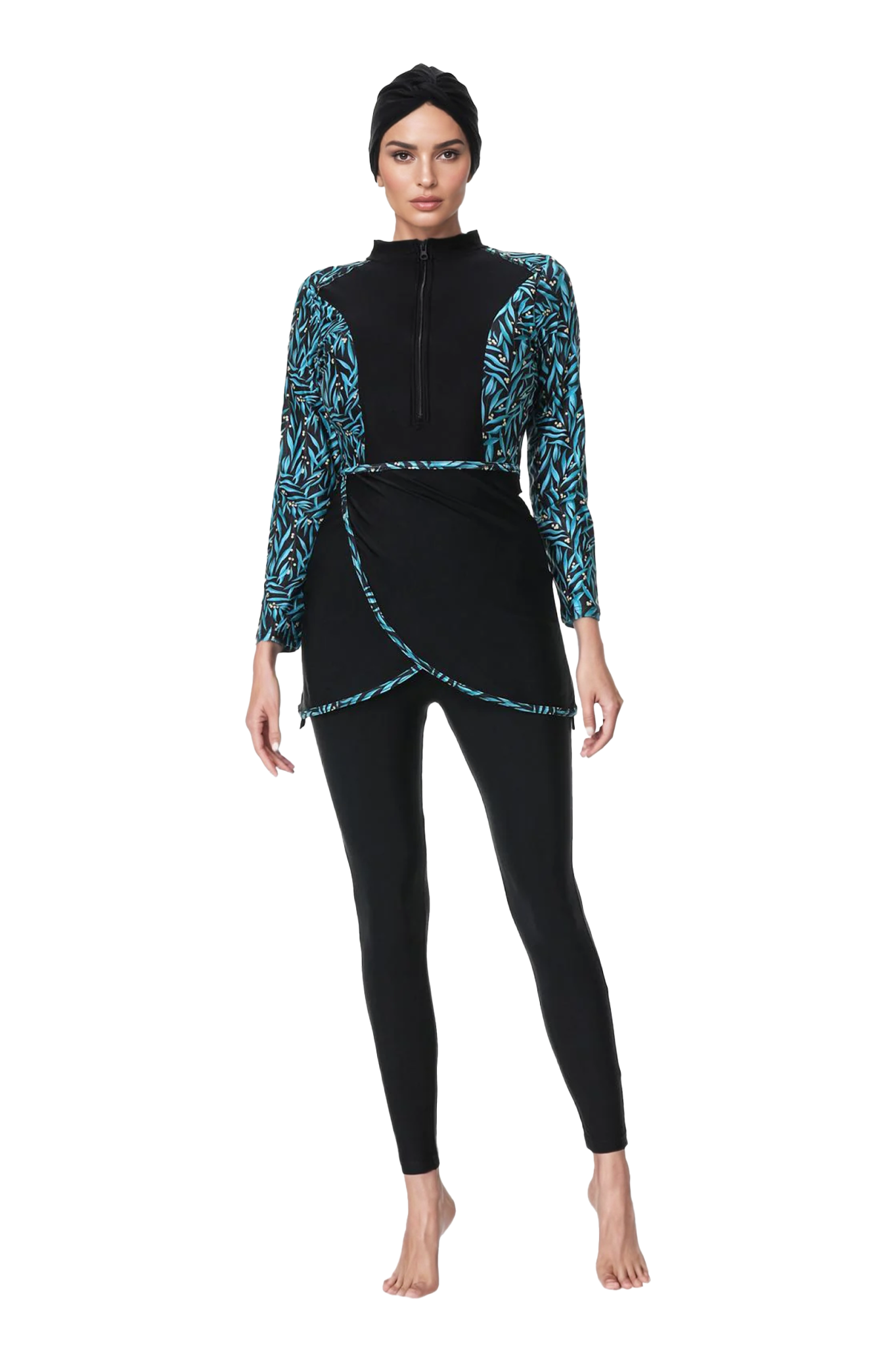 Zehra Modest Burkini 3-Piece Full Coverage Swim Set – Aqua Blue Print