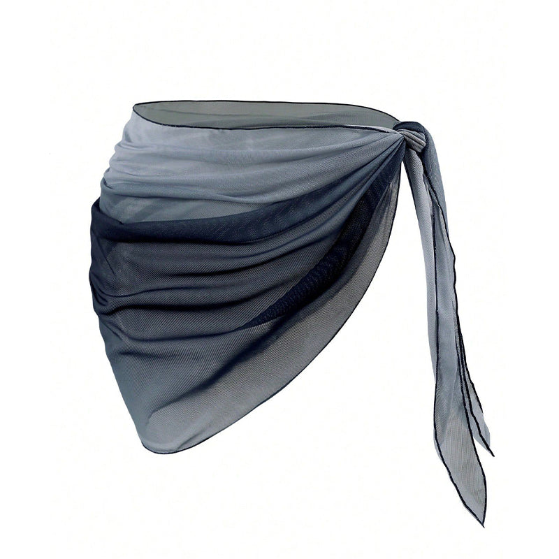 Gradient Charcoal Ombre Sheer Beach Sarong Wrap- Swim Cover Up