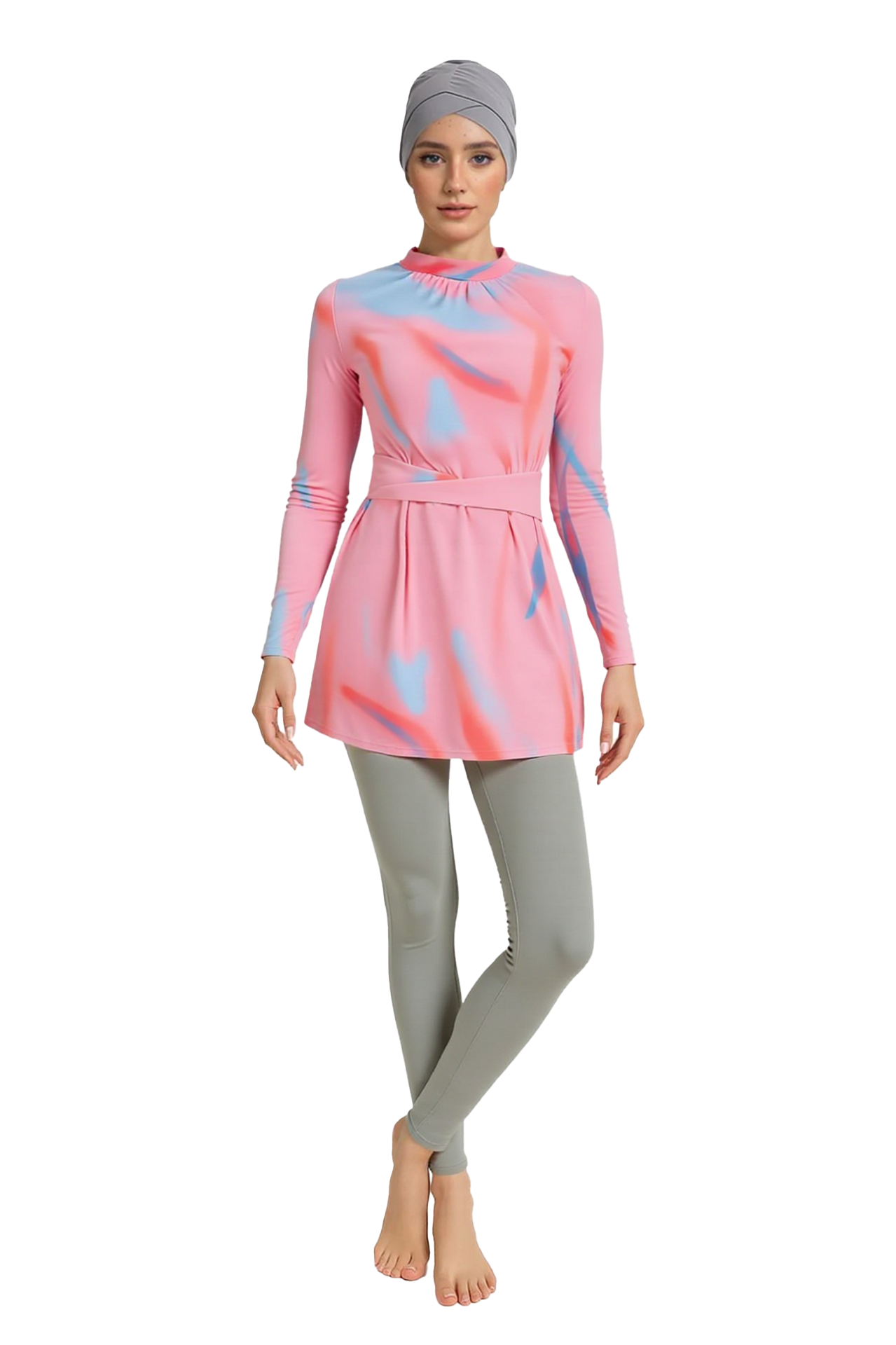 Asma Modest Burkini 4-Piece Full Coverage Swim Set With Turban - Pink