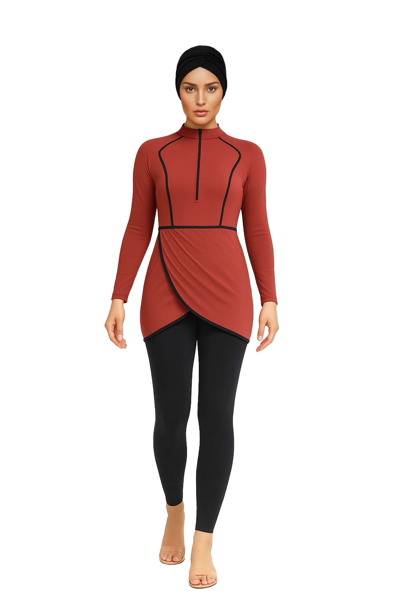 Zehra Modest Burkini 3-Piece Full Coverage Swim Set - Brick Red