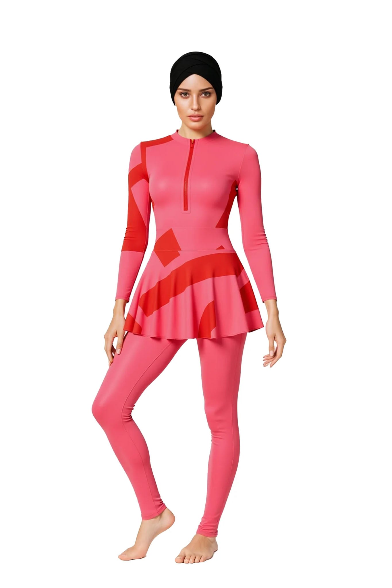 Maya Modest Burkini 3-Piece Full Coverage Swim Set - Red