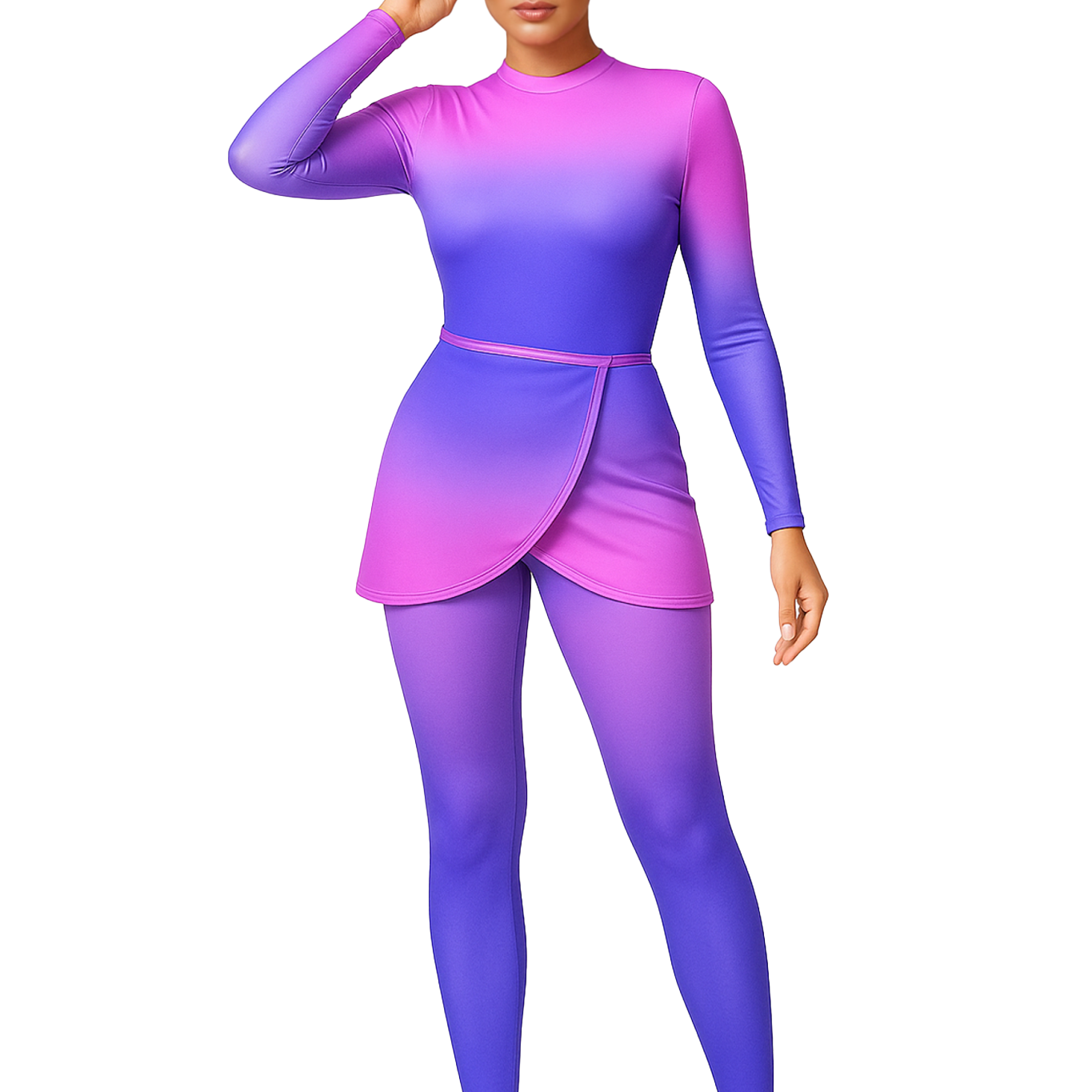 Huda Modest Burkini 3-Piece Full Coverage Swim Set - Purple Blue Gradient