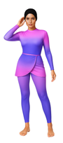 Huda Modest Burkini 3-Piece Full Coverage Swim Set - Purple Blue Gradient