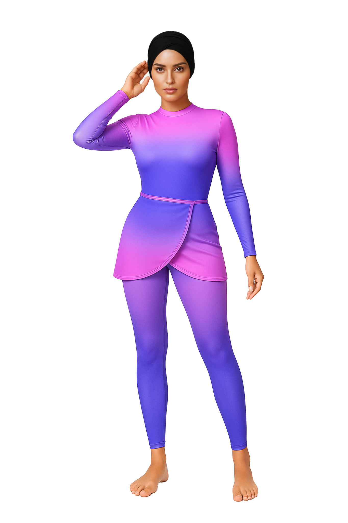 Huda Modest Burkini 3-Piece Full Coverage Swim Set - Purple Blue Gradient