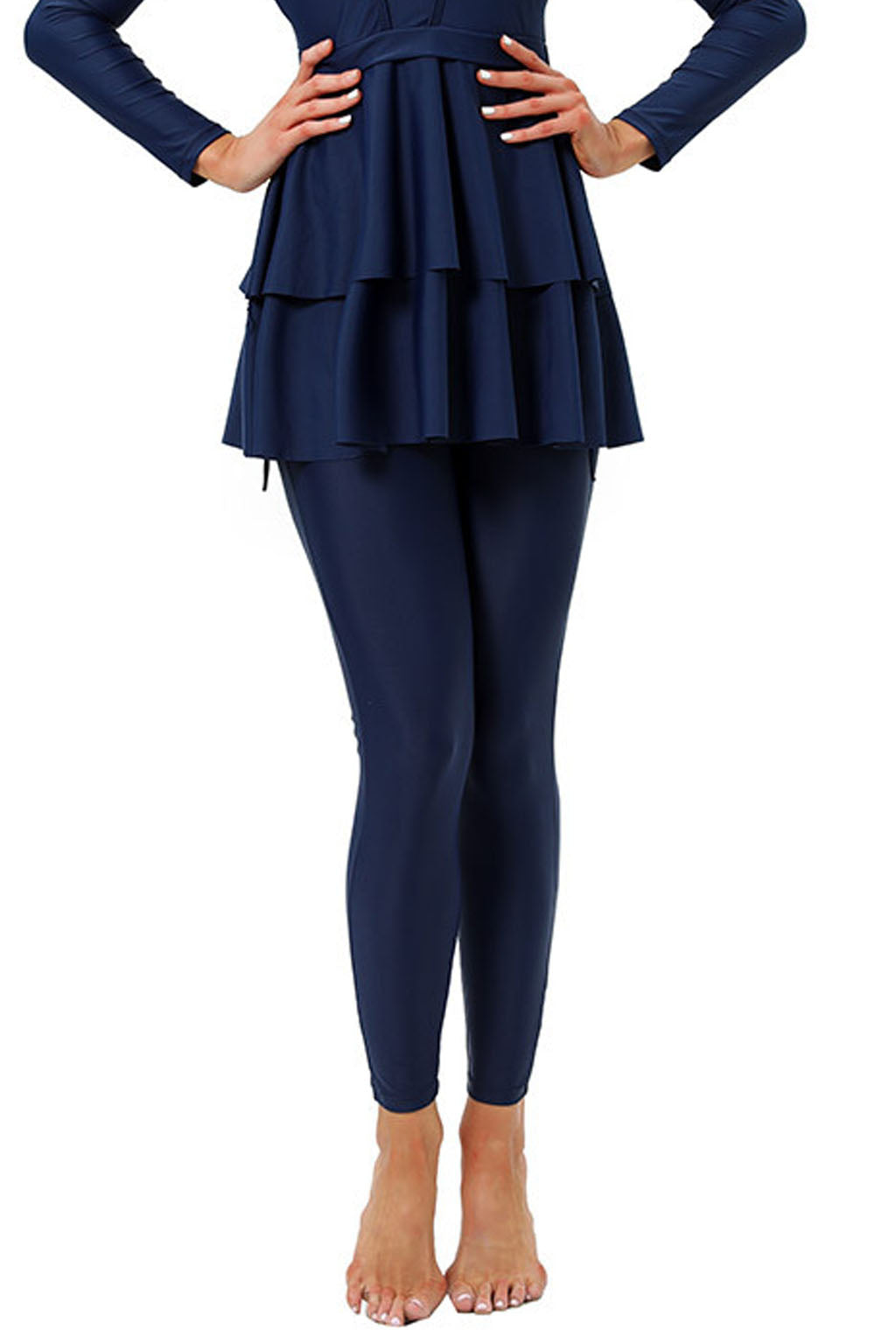 Rania Modest Burkini 3-Piece Full Coverage Swim Set – Navy Tiered Ruffle