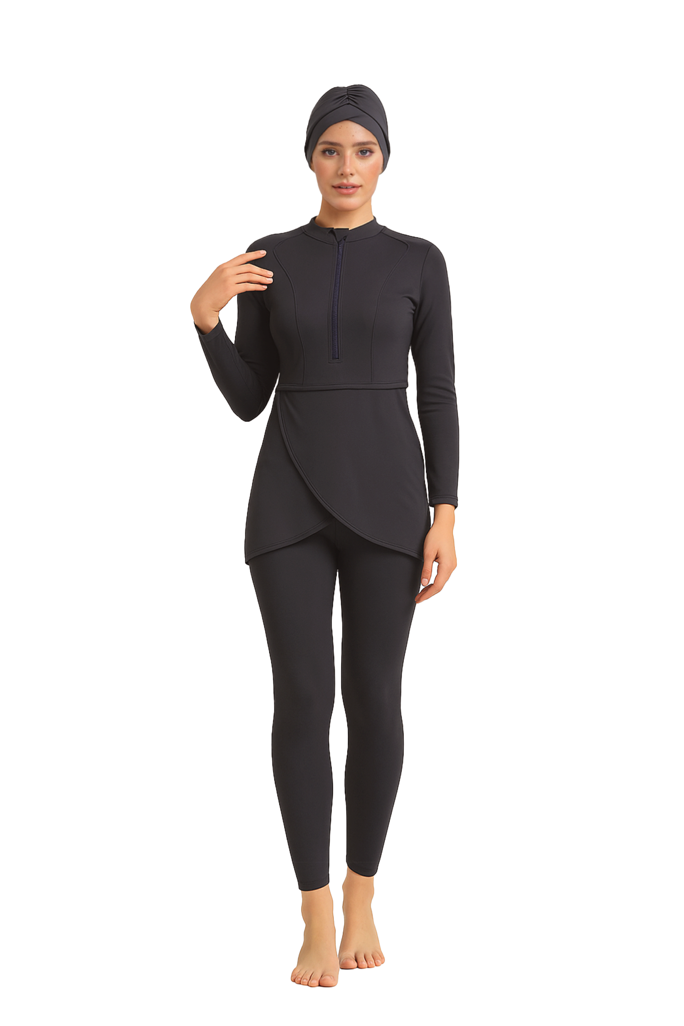 Zehra Modest Burkini 3-Piece Full Coverage Swim Set - Charcoal Black