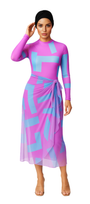 Aziza Modest Burkini 3-Piece Full Coverage Swim Set - Blue Pink Panel